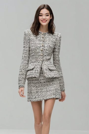 Grey 2 Piece Tweed Pencil Short Work Dress
